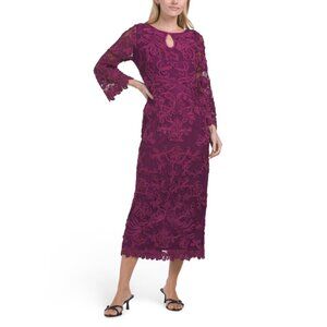 JS COLLECTIONS Plum Three-quarter Sleeve Soutache Dress